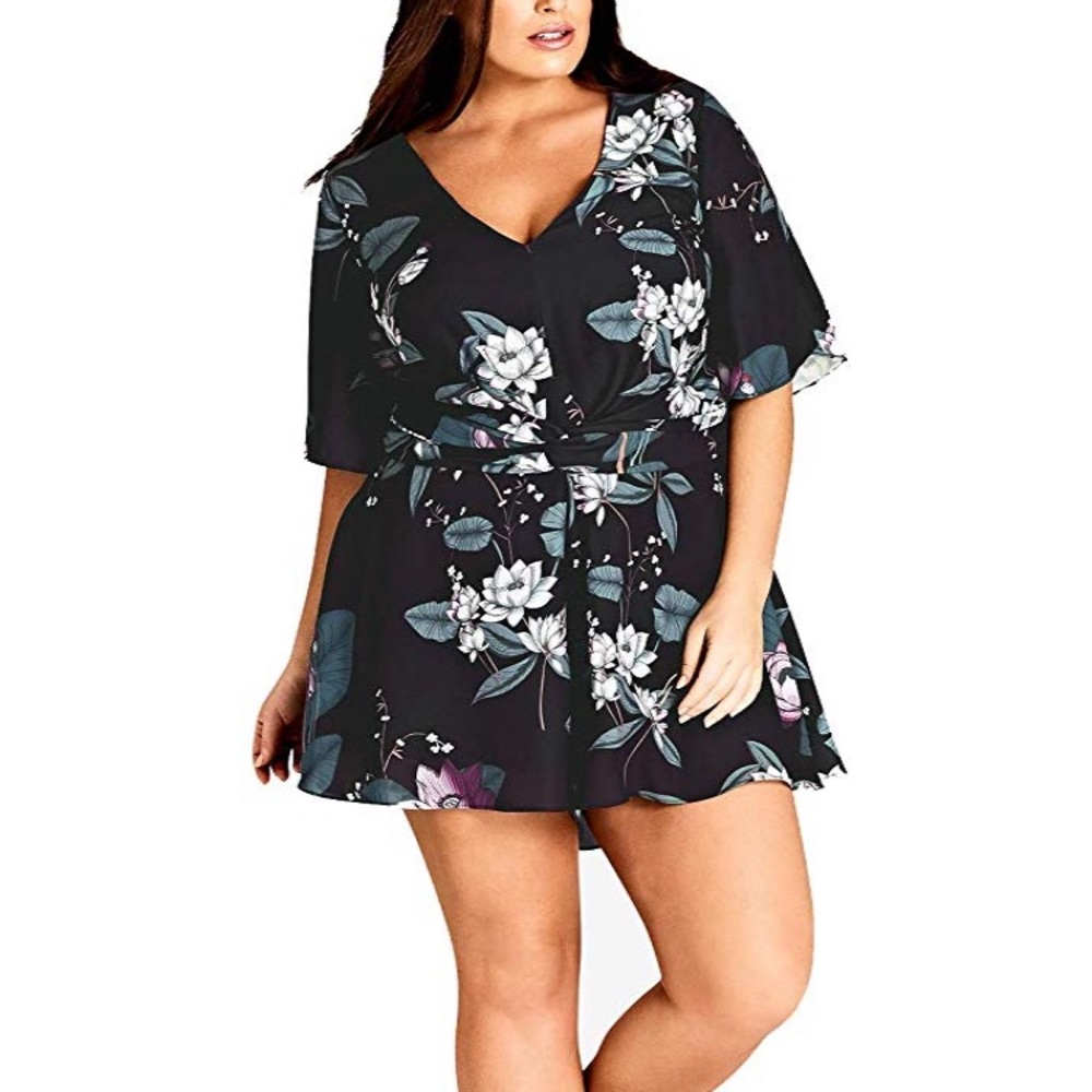 City Chic Plus Size Cutout-back Romper Blossom 16w